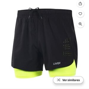 LIXADA Men's Black and Neon Green Athletic Shorts